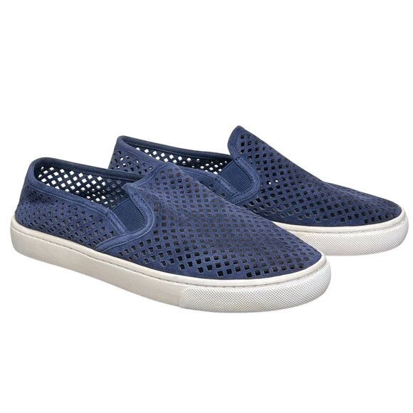 Tory Burch Jesse Perforated Suede Navy Blue Slip-On Sneakers Size 7 - Picture 3 of 14